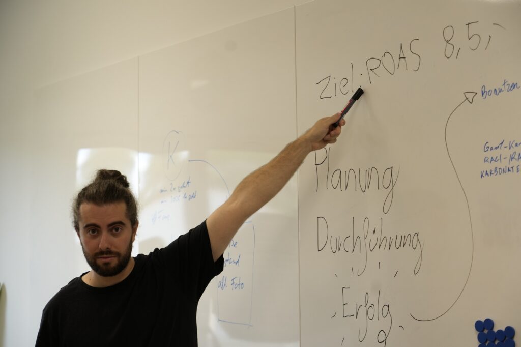 Strategieplanung am Whiteboard bei Heller Digitales Marketing