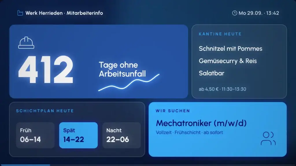 Mitarbeiterinfo in der Halle, Betrieb