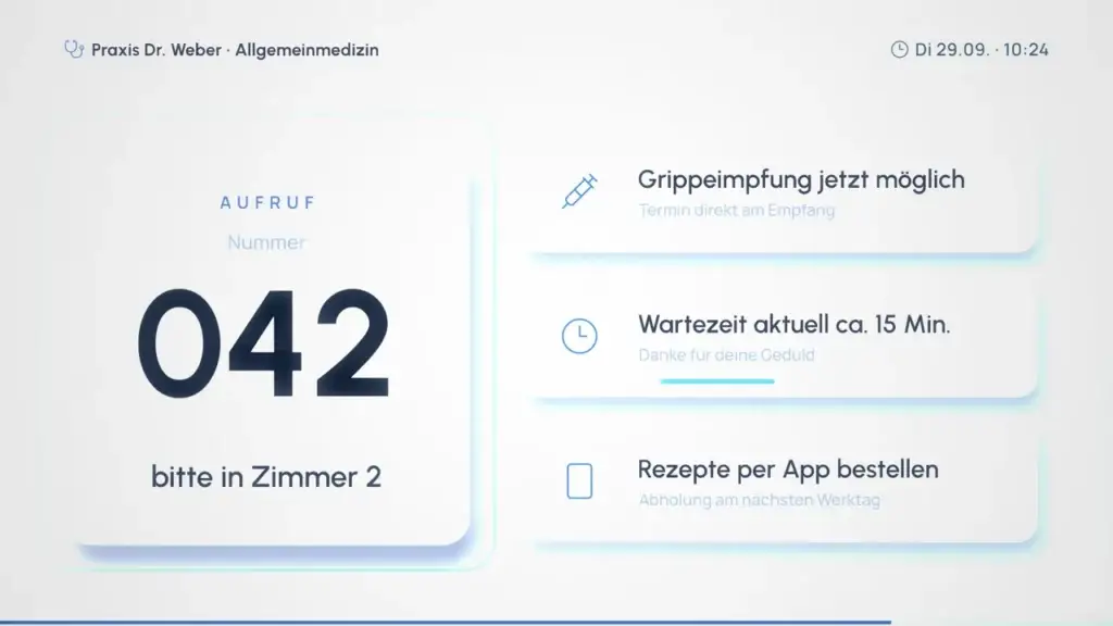 Aufruf im Wartezimmer, Praxis