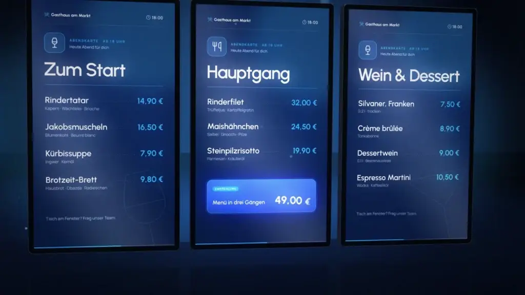 Menüboards, die mitlaufen, Gastronomie