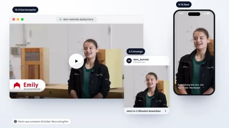 Recruiting-Video mit einer Auszubildenden als Film auf der Karriereseite, als Anzeige und als Reel