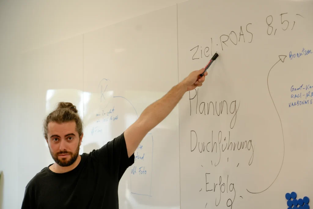 Strategieplanung am Whiteboard bei Heller Digitales Marketing